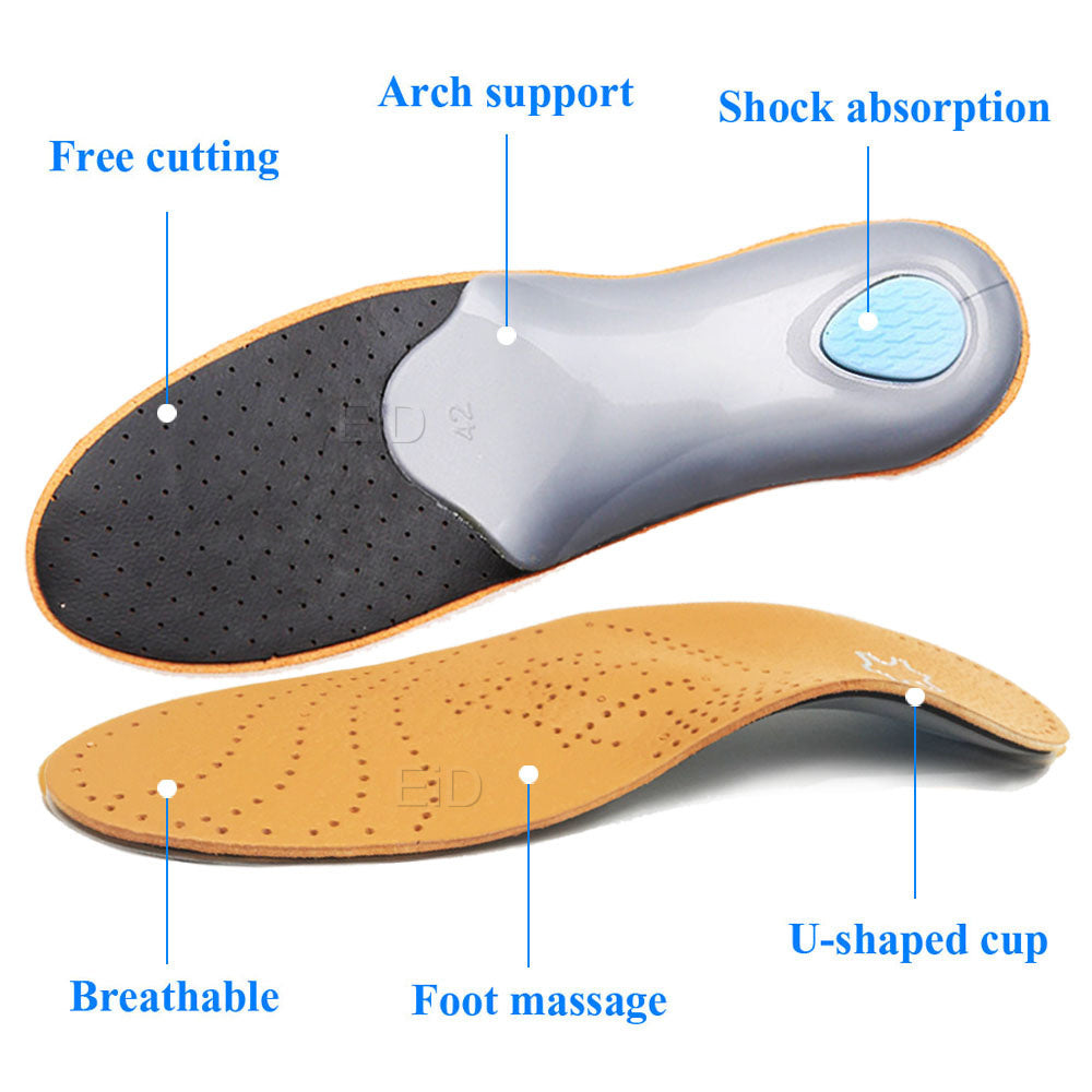 EID High quality Leather orthotic insole for Flat Feet Arch Support orthopedic shoes sole Insoles for feet men and women OX Leg