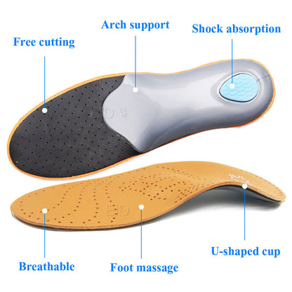 EID High quality Leather orthotic insole for Flat Feet Arch Support orthopedic shoes sole Insoles for feet men and women OX Leg