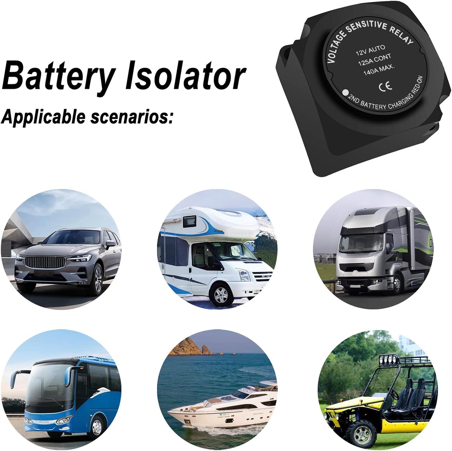 12V Dual Battery Isolator VSR/Voltage Sensitive Relay Waterproof Smart Battery Isolator for Car Boat Truck Pontoon Camper Van RZR UTV 12 Volt 140Amp