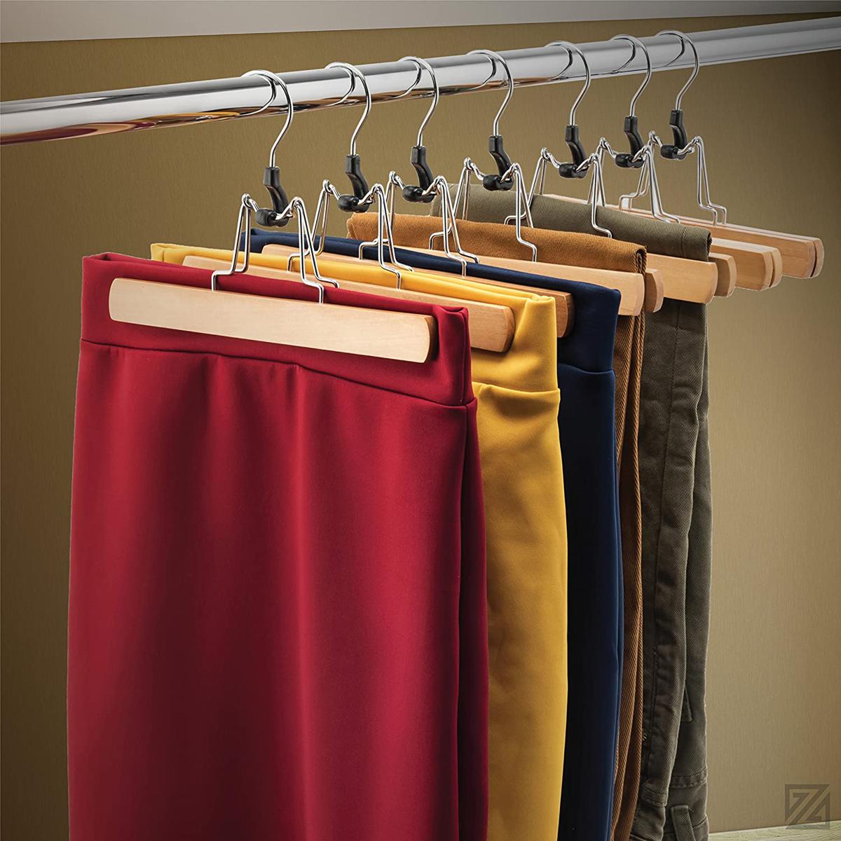 1 PC A One High-Grade Wooden Pants Hangers with Clips Non Slip Skirt Hangers, Smooth Finish Solid Wood Jeans/Slack Hanger with 360° Swivel Hook - Pants Clip Hangers for Skirts, Slacks - Clamp Hangers