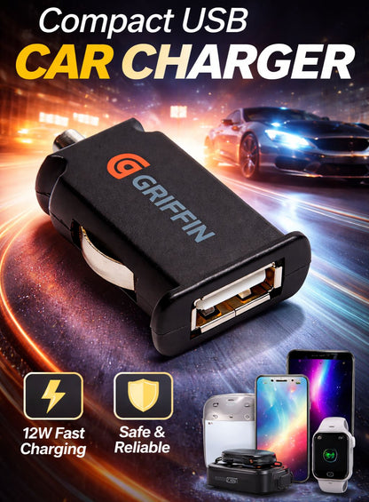 Griffin GC23095 PowerJolt Micro – Durable Smart World Mine Car Charger  For Car, Truck, Jeep | iPad, iPhone & iPod | Universal USB | Black