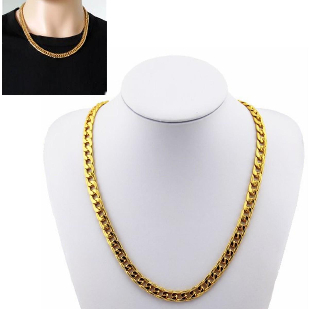 60cm Gold Plated Curb Chain Necklace for Women – 24 Inch Yellow Gold Color Fashion Jewelry Wedding Party Gift