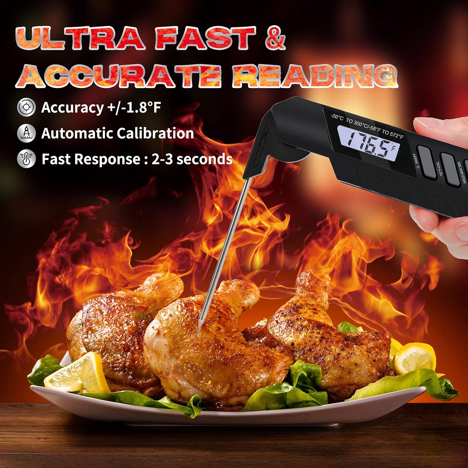 Maxuni Meat Thermometer, Digital Instant Read Meat Thermometer for Cooking and Grill, Waterproof Kitchen Thermometer with Backlight, Fast Cooking Thermometer for Grilling BBQ