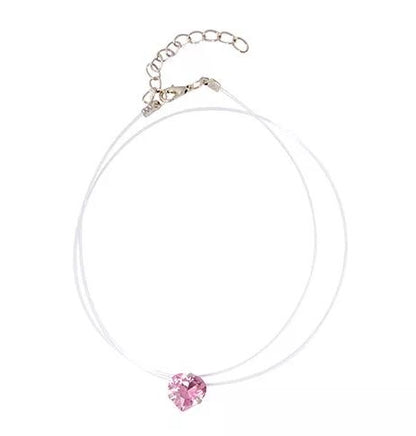 Pink Zircon Invisible Pendant Transparent Fishing Line Necklace