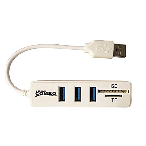 Portable USB 2.0 Hub, TF/SD Card Reader, 3 USB 2.0 Ports, 480Mbps High Speed Data Transmission, Plug and Play, USB Splitter for Keyboard, Mouse, Hard Dish and U Disk (White)