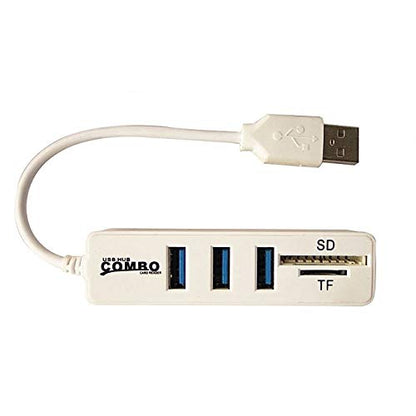 Portable USB 2.0 Hub, TF/SD Card Reader, 3 USB 2.0 Ports, 480Mbps High Speed Data Transmission, Plug and Play, USB Splitter for Keyboard, Mouse, Hard Dish and U Disk (White)