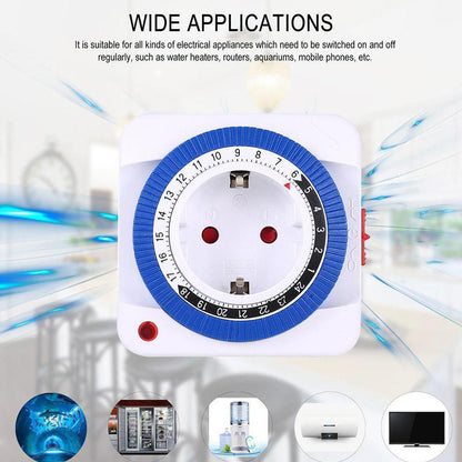 24-Hour 230V 16A Program Timer Socket Mechanical Outlet Timer EU Plug GMT01A-GR
