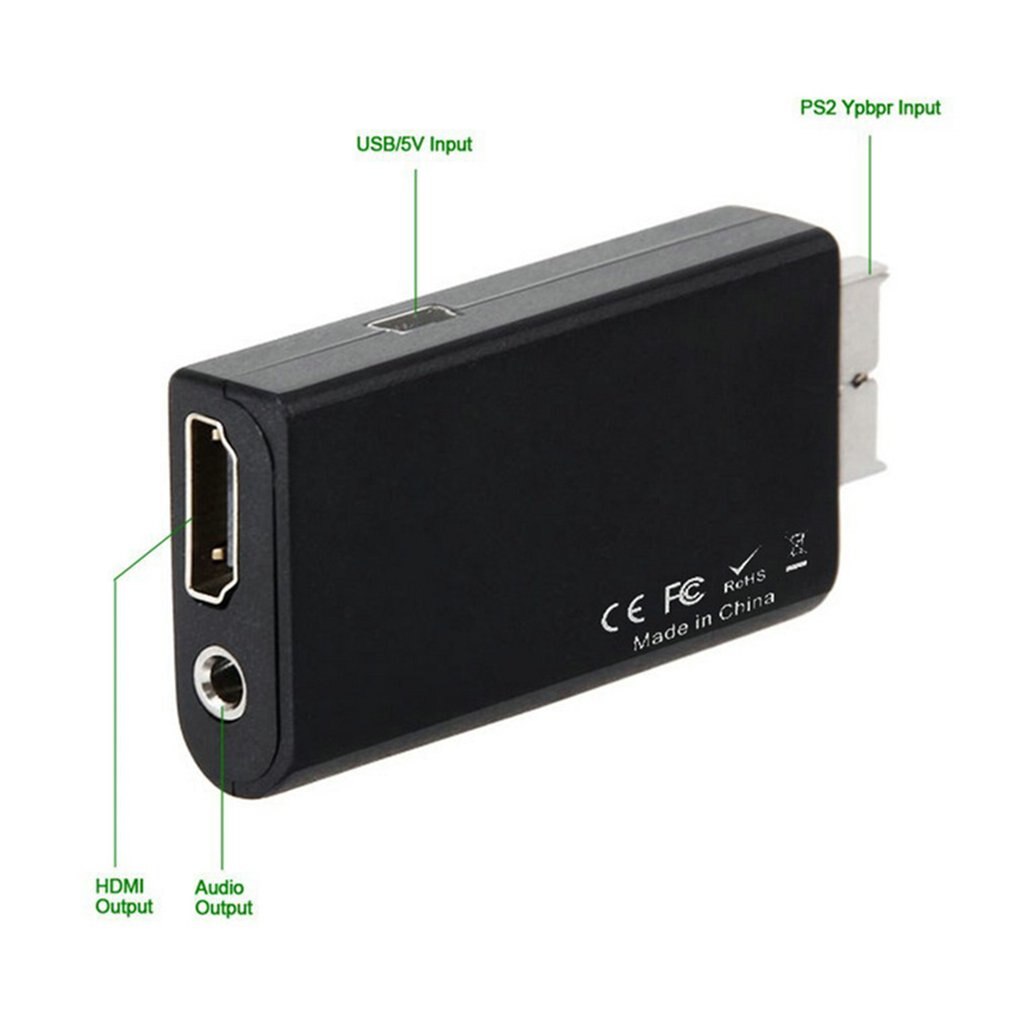 PS2 to HDMI Converter Adapter, PS2 to HDMI Video Converter with 3.5mm Audio Output Cable for HDTV HDMI Monitor AV to HDMI Signal Transfer Adapter, Supports All Playstation 2 Display Modes A1