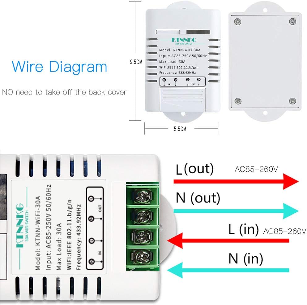 KTNNKG 30amps WiFi Switch for Garden Light, Pool Pump and Dust Collector,Support Remote Control,Compatible with Ewelink APP , Neutral Wire Required,110V 220V ac