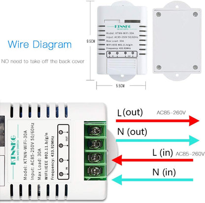 KTNNKG 30amps WiFi Switch for Garden Light, Pool Pump and Dust Collector,Support Remote Control,Compatible with Ewelink APP , Neutral Wire Required,110V 220V ac
