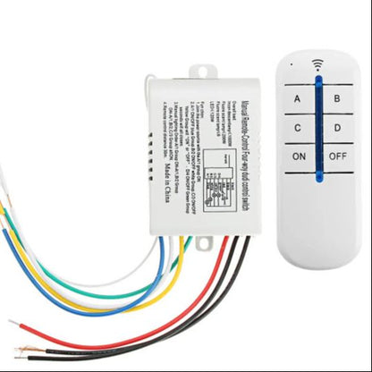 Wireless 4 Channel 220V Remote Control Switch – RF Light & Fan Controller 10A Relay with Transmitter | Home Automation Switch Kit (12V Battery Included)