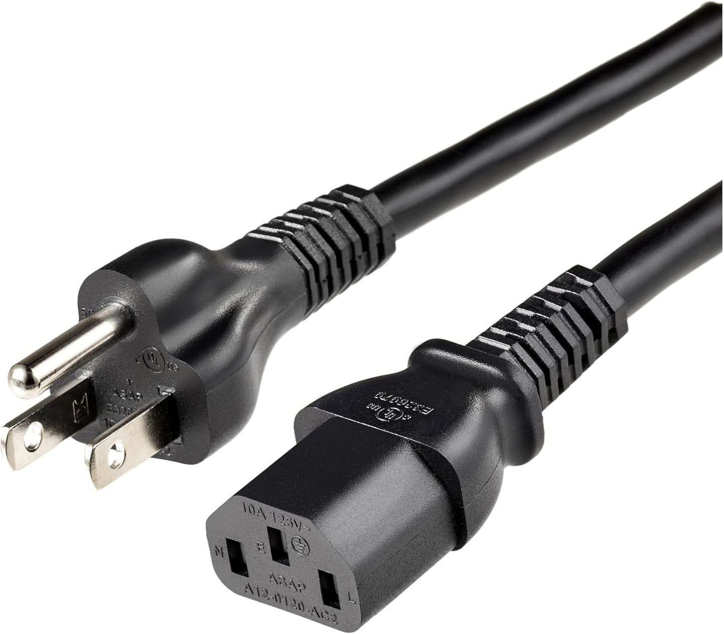 1.5M PC Power Cord 3 Prong AC Cable – 18 AWG 125V Power Cable for Computer, Monitor, TV – Heavy Duty Black Power Supply Cord
