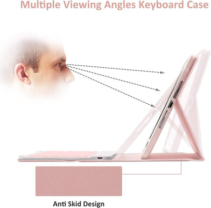 Keyboard & Case for Apple Tab 9th Generation 2021/2020/2019 10.2 inch Wireless Keyboard & Cover with Pencil Holder, 7th / 8th Generation Bluetooth Key board with Magnetic Detachable-Pink color (Tab not included)