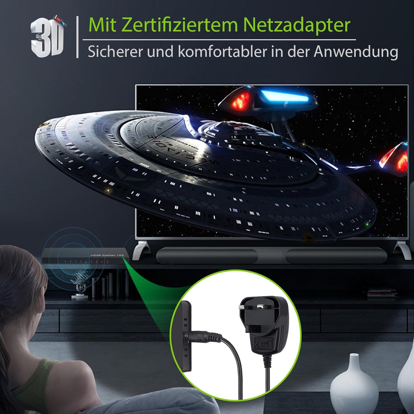 Brand New Slim HDMI Splitter 1x8 – 1 Input 8 Output HDMI Amplifier Switcher Hub | Full HD 4Kx2K, 3D, 1080p Support