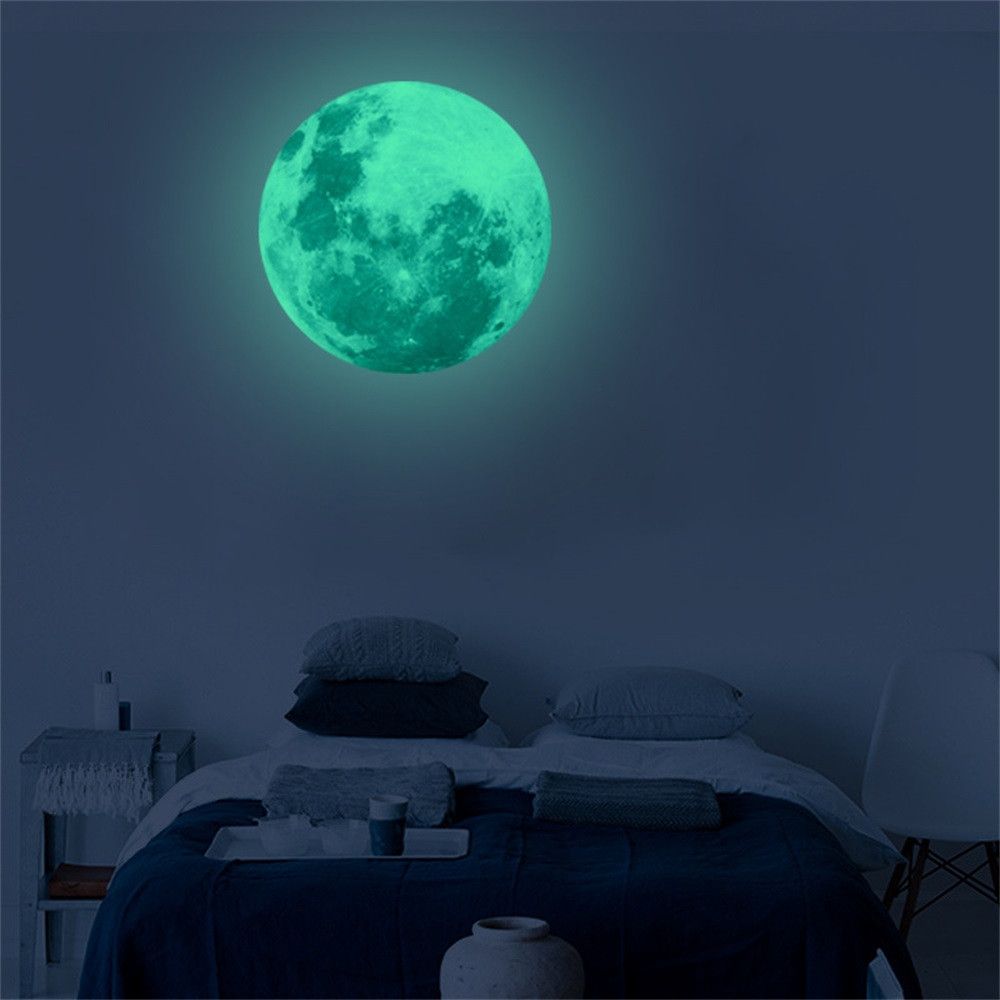 30cm x 30cm Luminous Moon 3D Wall Sticker – Glow in The Dark Fluorescent Moon Wall Decal for Kids Bedroom & Living Room