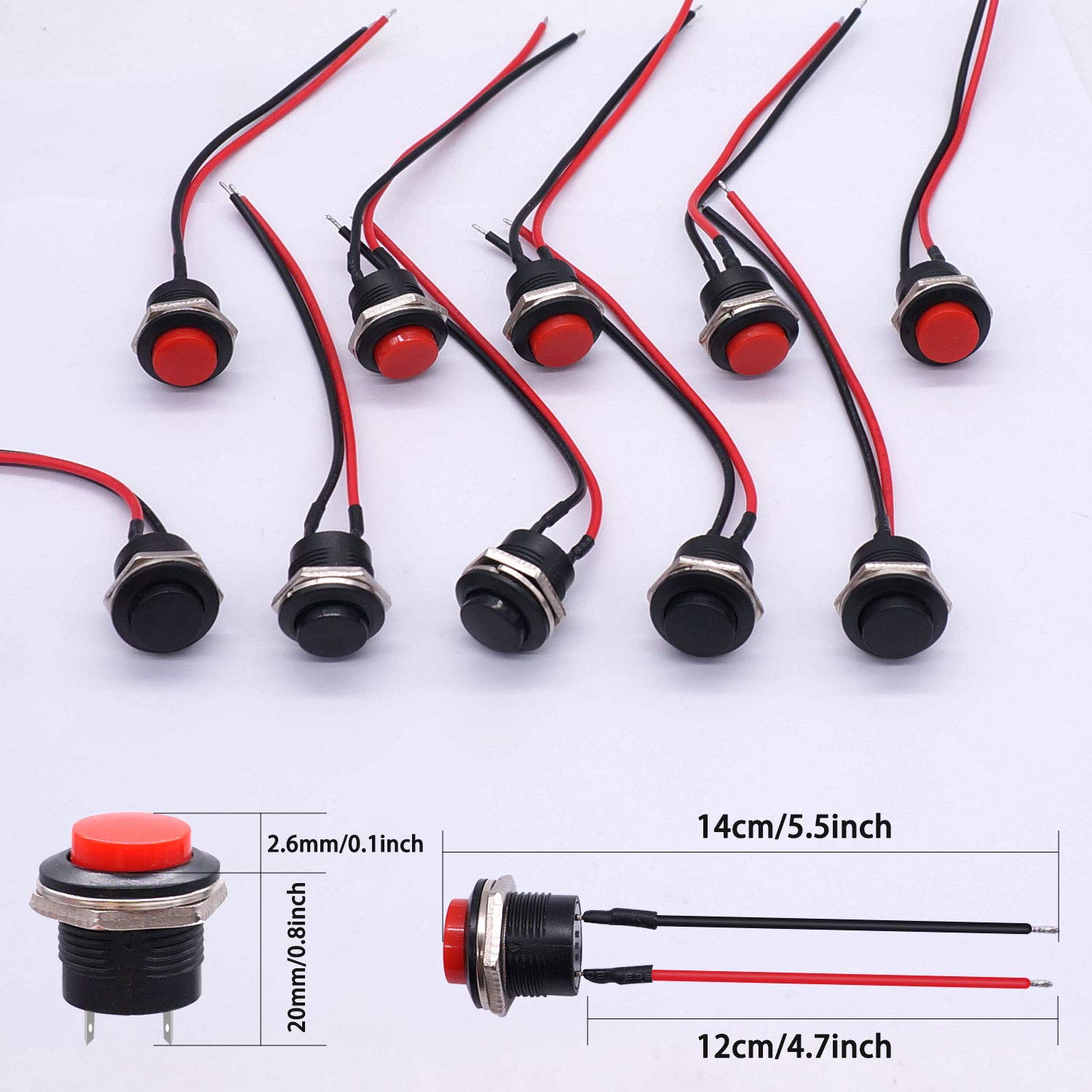 16mm Push Button Switch ON/OFF Momentary | 12V Round Push Button Power Switch with Pre-Wired Cable Red And Black color