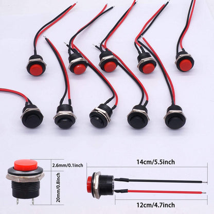 16mm Push Button Switch ON/OFF Momentary | 12V Round Push Button Power Switch with Pre-Wired Cable Red And Black color