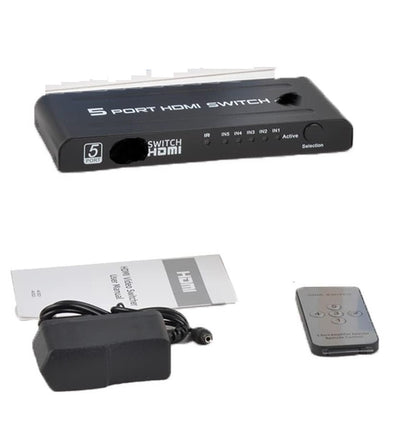 HDMI Switch 5 in 1 Out with Push Button, IR Remote & Power Adapter – 5 Port HDMI Switcher Selector Box with Amplifier, HDCP, DTS Dolby 7.1 Audio Support