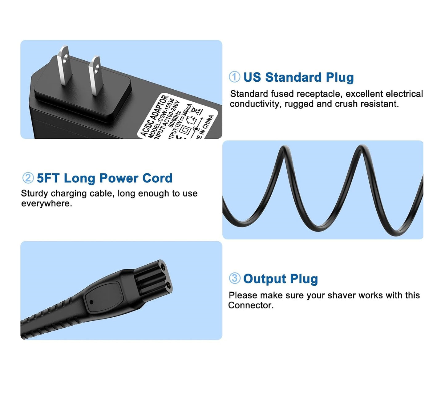 15V Charger for Shaver – Compatible with Aquatec, Arcitec & Multigroom Beard Trimmer Power Adapter