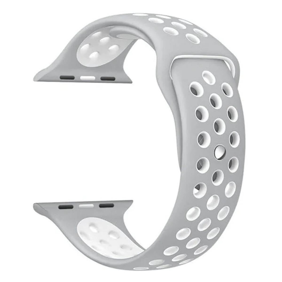 Breathable with Holes Sports Silicone Watch Band Strap for i Smart Watch (38mm,40mm. Silver White)