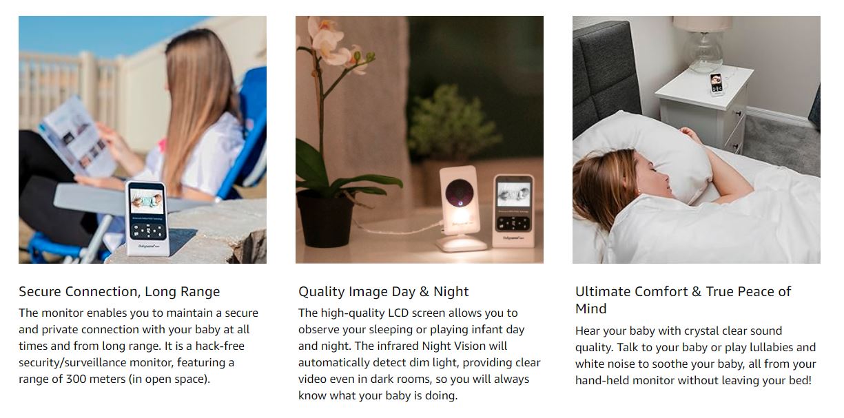 Babysense Video Baby Monitor with Camera and Audio, 2.4" Display, Supplied with Two Cameras, Long Range, Room Temperature, Night Vision, Two Way Talk Back, Lullabies and White Noise, Model V24R_2