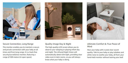 Babysense Video Baby Monitor with Camera and Audio, 2.4" Display, Supplied with Two Cameras, Long Range, Room Temperature, Night Vision, Two Way Talk Back, Lullabies and White Noise, Model V24R_2