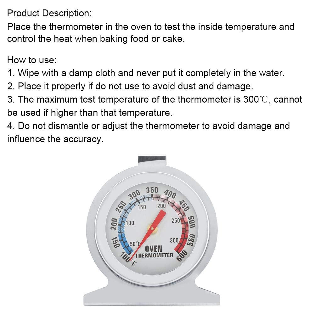 Stainless Steel Oven Thermometer | Glass Dial Temperature Gauge for Baking, Roasting, Cakes, Meat &amp; BBQ | Accurate Heat Meter