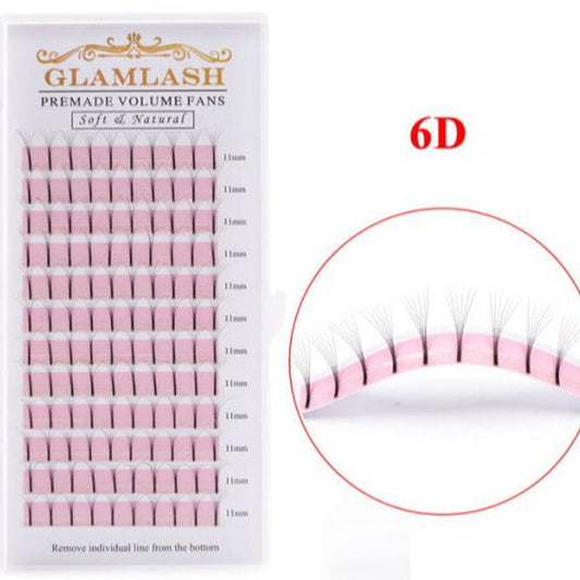 GLAMLASH 6D Curl: D  Thickness: 0.07  Length: 11mm  Color: Black  6 D Long Stem Volume Eyelash Extensions Handmade Synthetic Lashes Premade wide Fans Box 12 lines 120 pc Extra Fine Quality