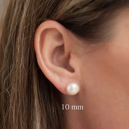 White Freshwater Pearl Stud Earrings 10mm for Women & Girls – Elegant Fashion Jewelry