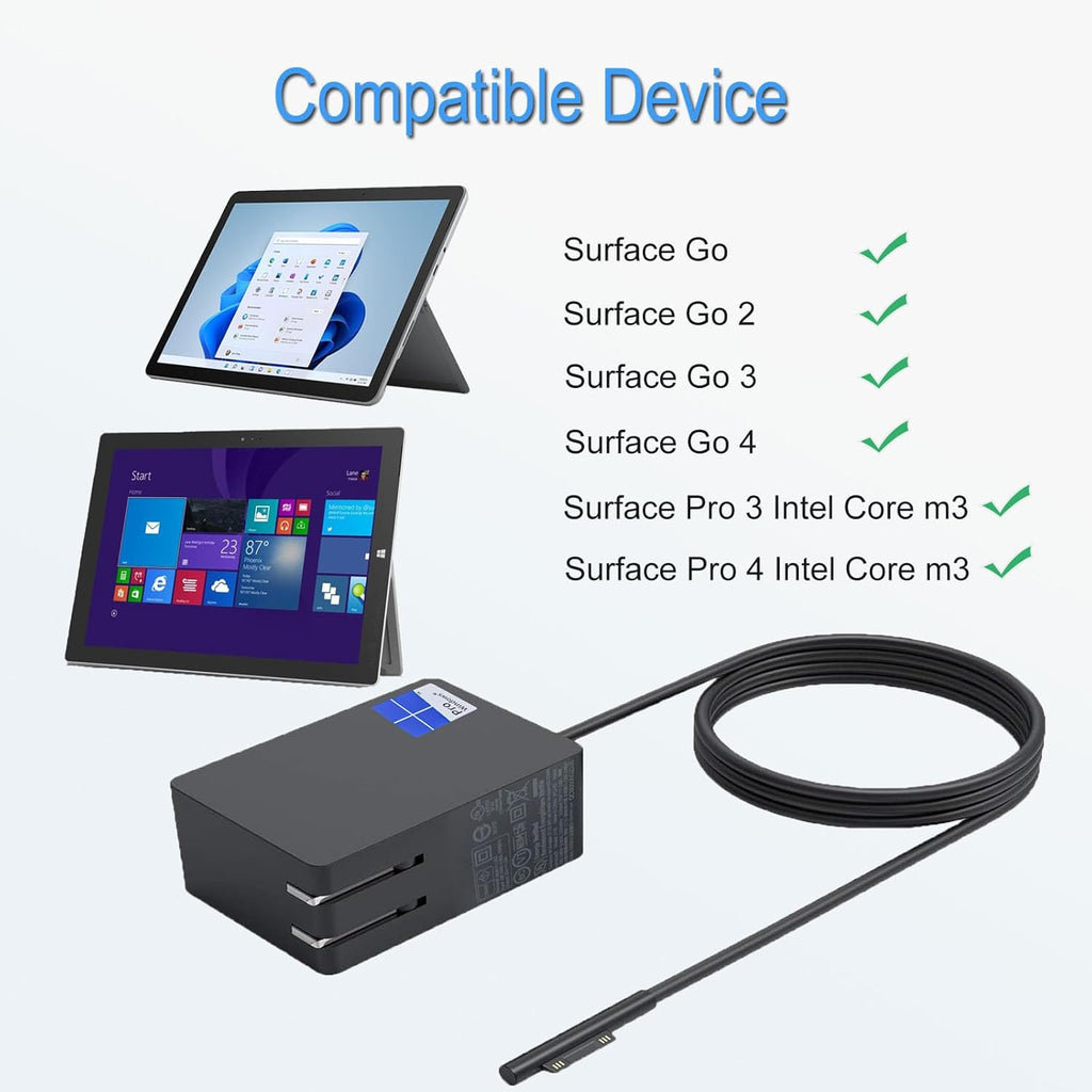 ⚡ Surface Go Power Supply Adapter Charger — 24W (15V 1.6A)  Compatible with Microsoft Surface Go / Go 2 / Go 3 | Surface Pro 3 / 4 / 5 | Core m3 Tablet Series | Fast Wall Power Supply | Black Laptop Adapter Charger