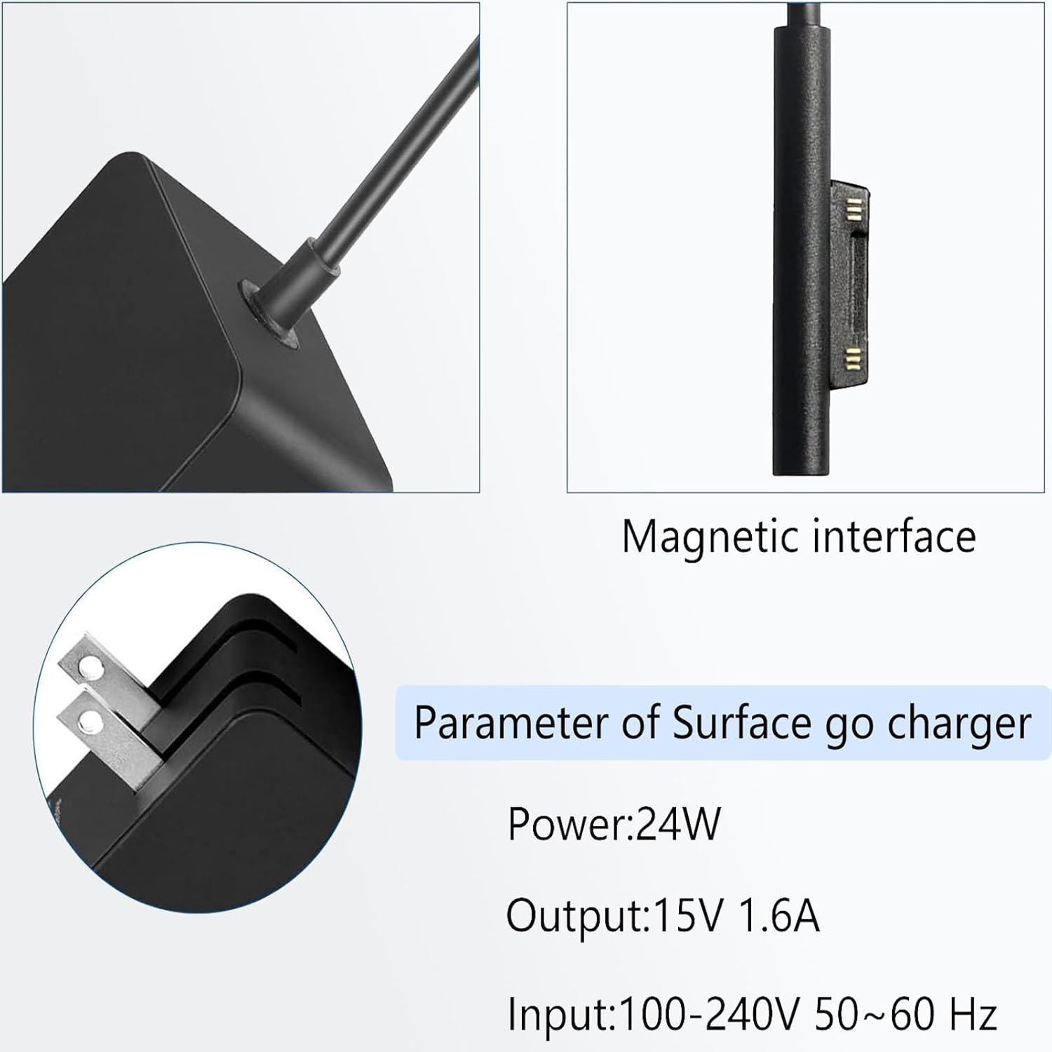 ⚡ Surface Go Power Supply Adapter Charger — 24W (15V 1.6A)  Compatible with Microsoft Surface Go / Go 2 / Go 3 | Surface Pro 3 / 4 / 5 | Core m3 Tablet Series | Fast Wall Power Supply | Black Laptop Adapter Charger