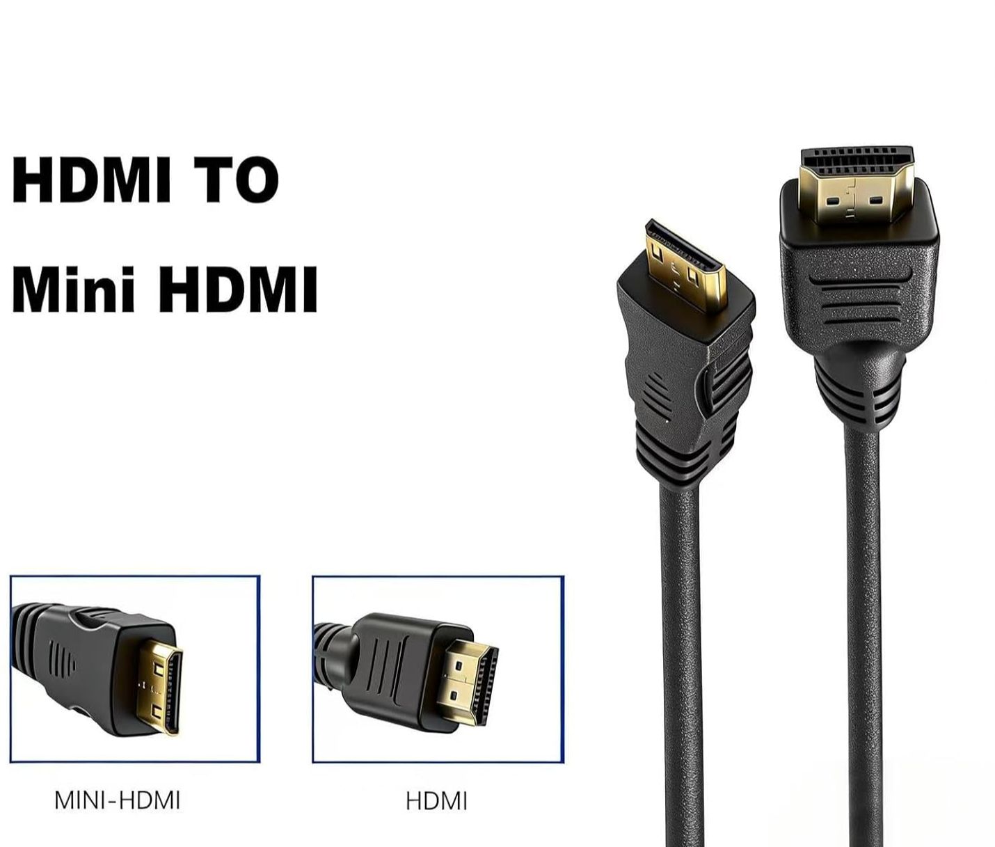 HDMI to Mini HDMI Cable 2 Meter | Gold Plated Male to Male High Speed HD Cable for Laptop, Tablet, Camera & Devices (Black)