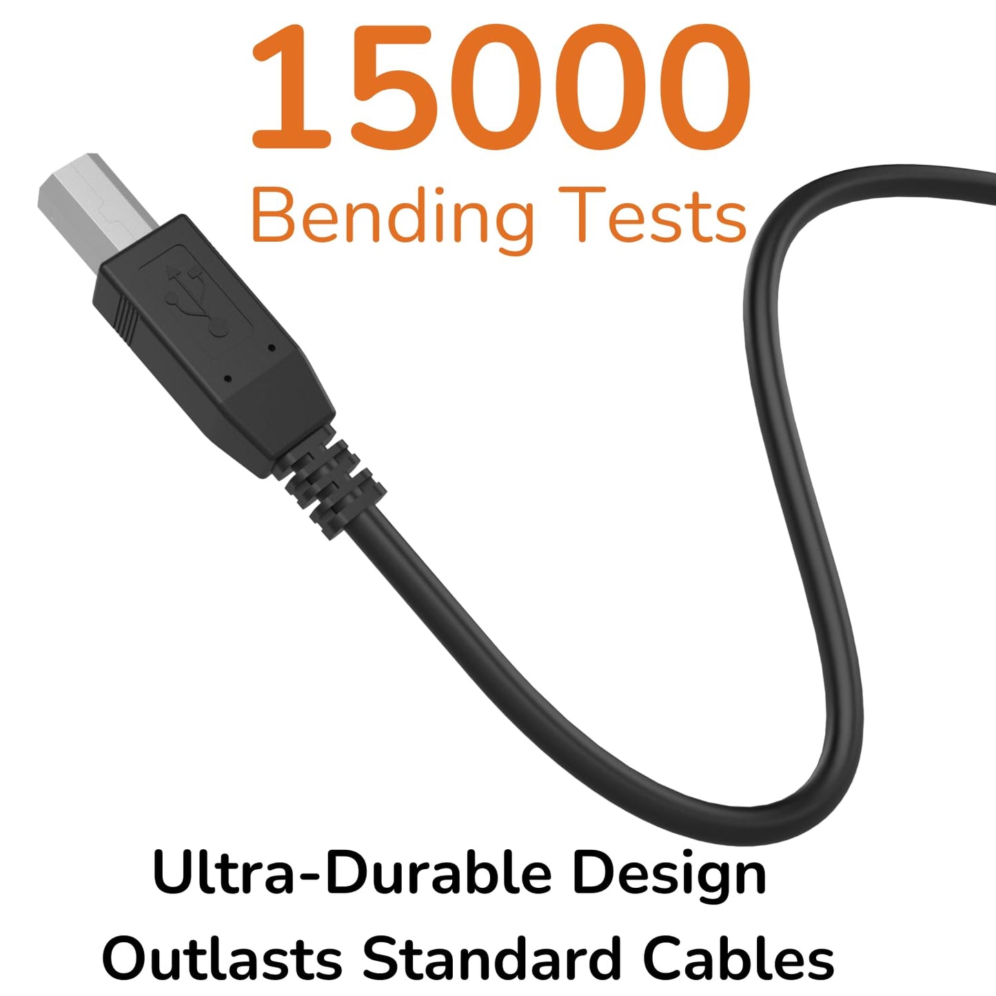 USB Printer Cable, USB 2.0 A to B Lead. Compatible with printers and scanners and all other USB A/B devices, Black USB Cable