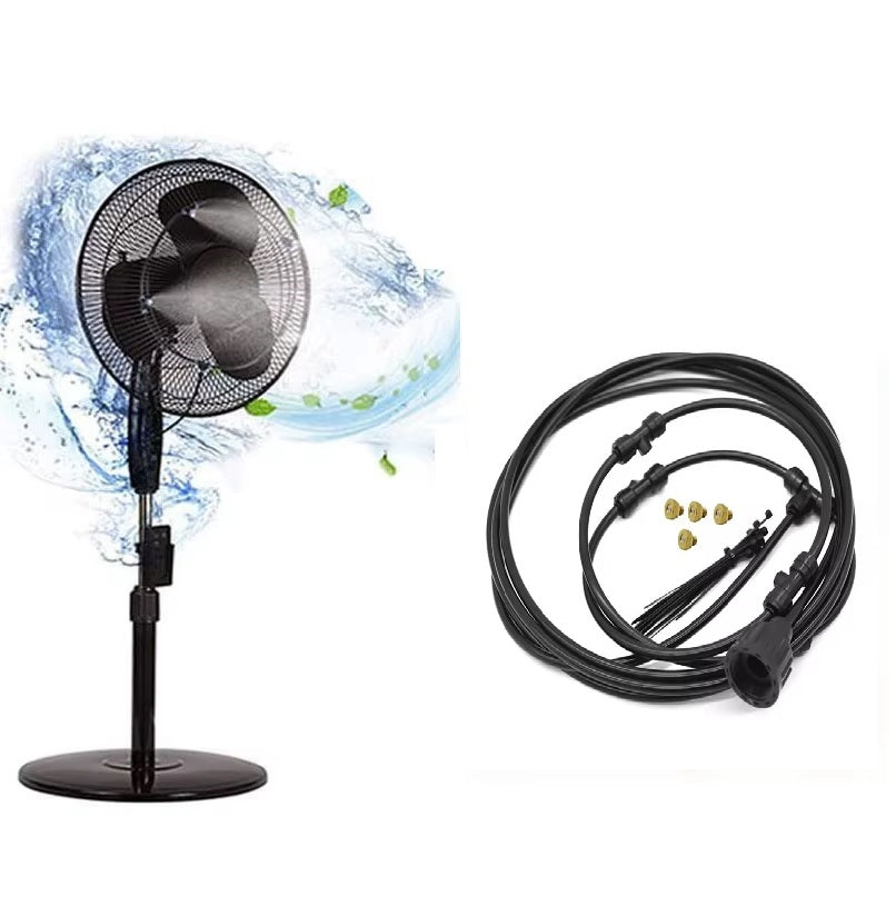 Outdoor Misting Fan Kit, 15ft (5 Meters) Spray Ring Misting Line for Cooling System, for Outdoor Cooling Spare Parts (Black)(Fan Not Included)
