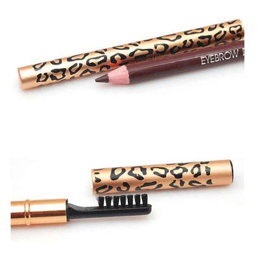 Dual-ended Long Lasting Smmoth Leopard Print Eyebrow Pencil Brush Handy Make Up Tool