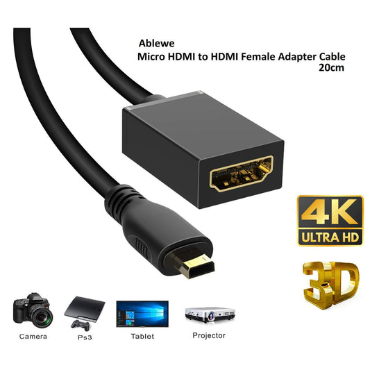 Micro HDMI to HDMI Female Adapter Cable High Quality Micro HDMI to HDMI Cable  for GoPro Hero 7 Raspberry Pi 4 Action Camera Cam with 4K3D Supported 20cm
