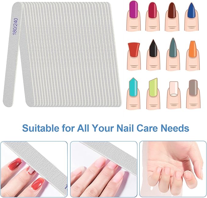 Professional Dual-Grit Nail File 100/180 – 17.8cm Salon-Grade Manicure & Pedicure Nail Buffer