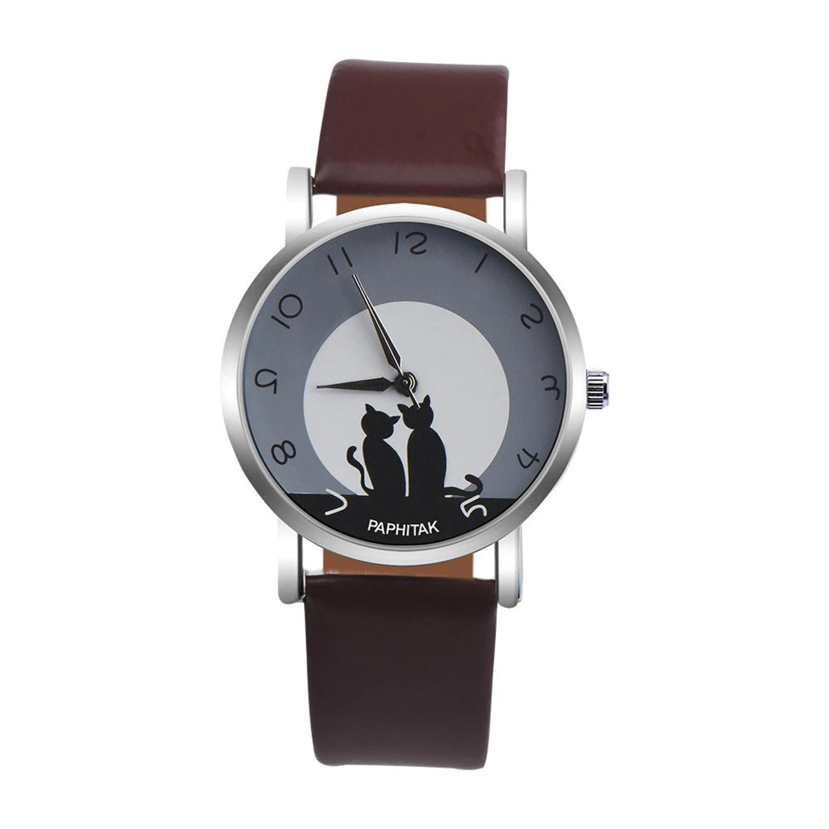 New Fashion Lovely Cat Pattern Casual Leather Band Watches Women Wristwatches Quartz Watch Clock