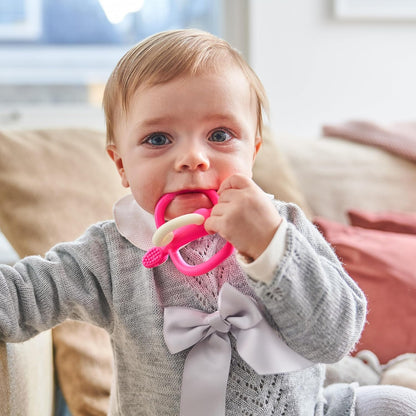 Matchstick Monkey, Original Teether & Gel Applicator, Silicone, Easy To Grip, BPA Free, 3 Months Old+, 10.5 cm, Light Blue and pink  Monkey