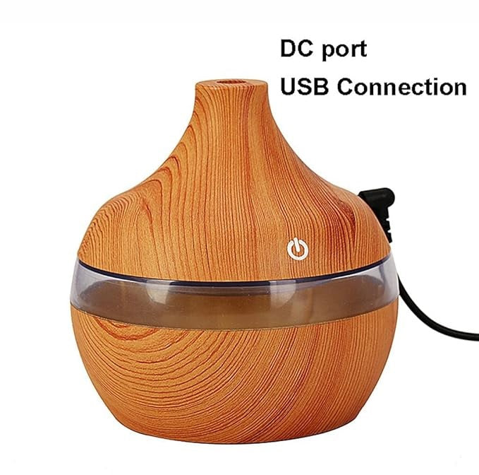 Mini LED Ultrasonic Humidifier – 300ML | Cool Mist | USB Powered | Multicolor Night Light | Light Wood Grain,