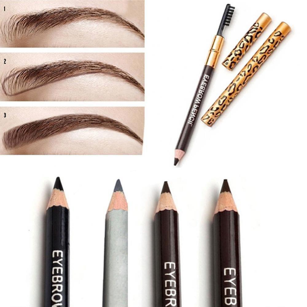 Dual-ended Long Lasting Smmoth Leopard Print Eyebrow Pencil Brush Handy Make Up Tool