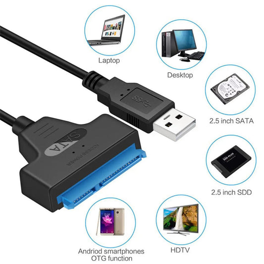 SATA to USB A Cable, USB 3.0 SATA I/II/III Hard Drive Adapter Cable for 2.5 inch SSD & HDD [Optimized for SSD/HDD Data Transfer, Support UASP ] Black