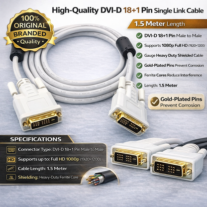 18 Pin DVI-D Single Link Cable M/M | Branded High-Speed Digital Display Cable | 100% Original