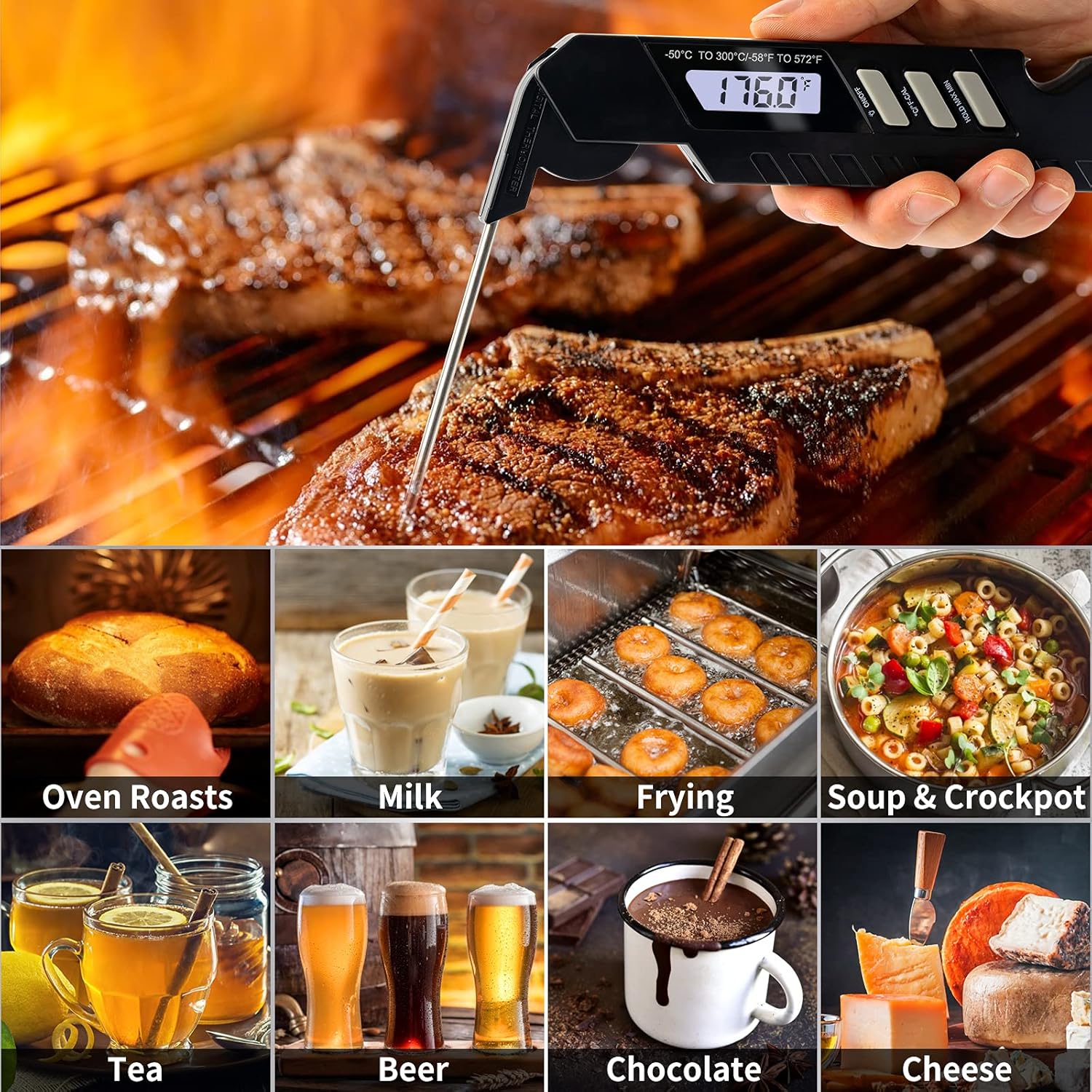 Maxuni Meat Thermometer, Digital Instant Read Meat Thermometer for Cooking and Grill, Waterproof Kitchen Thermometer with Backlight, Fast Cooking Thermometer for Grilling BBQ