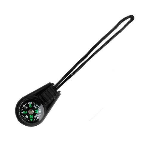 Mini Zipper Pull Compass Backpack Strap Charm – Waterproof Sport Survival Compass with 51M Depth Blackout Dial | Outdoor Hiking Gear Accessory (Black)