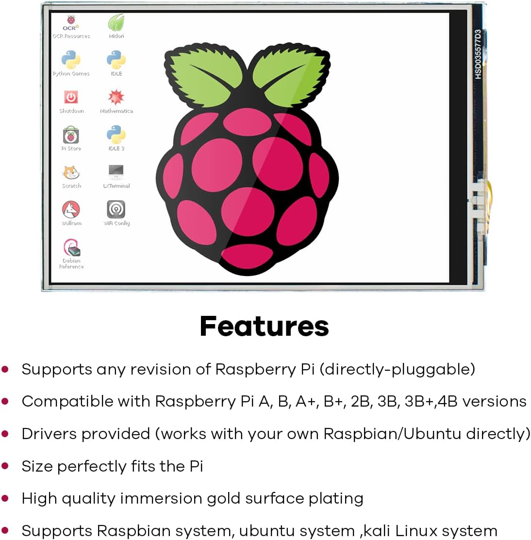 3.5 Inch 480 x 320 TFT Touch Screen SPI Display Monitor for Raspberry Pi 4B,3B+,3B,2B+,B,A+,A