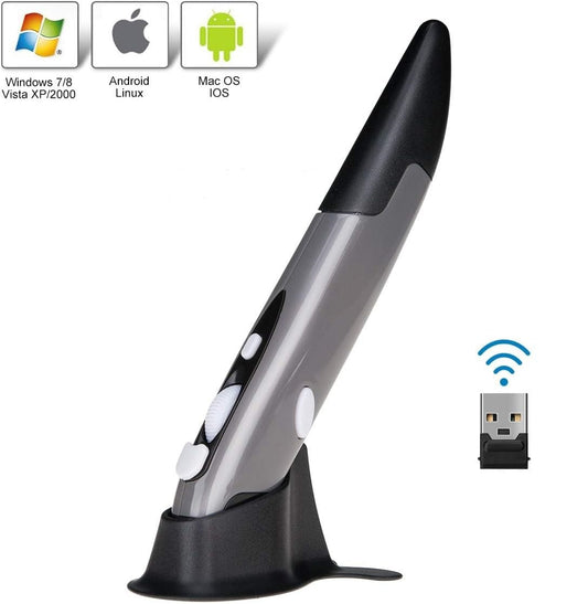 Wireless Optical Pocket Pen Mouse, 2.4GHZ USB 800/1200 DPI Adjustable Handwriting Mini Air Mice for PC Laptop Notebook Computer Mac Mobile  Tab (Grey)
