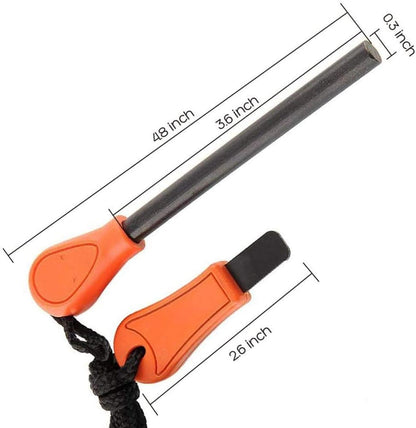 Handle Fire Starter Camping Outdoor Orange Ferrocerium Flint Stone Rod Lighter | Magnesium Emergency Survival Tool for Hiking & Bushcraft