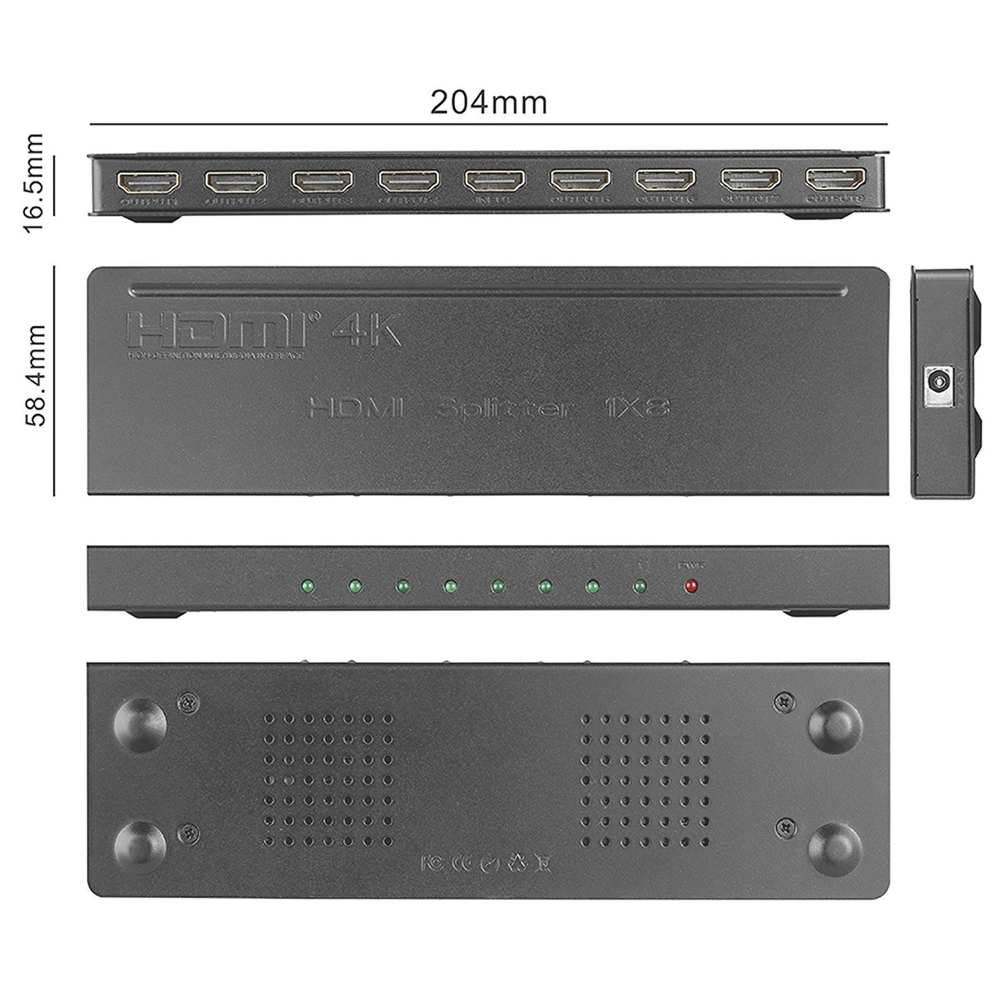 Brand New Slim HDMI Splitter 1x8 – 1 Input 8 Output HDMI Amplifier Switcher Hub | Full HD 4Kx2K, 3D, 1080p Support
