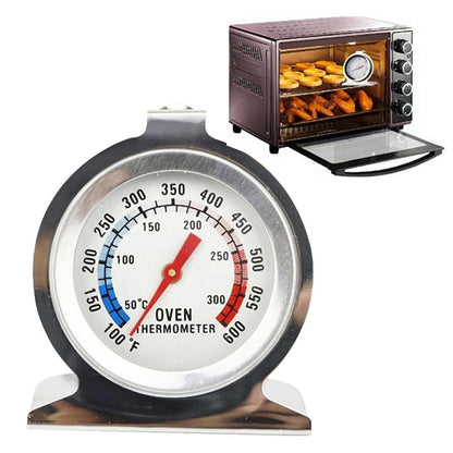 Stainless Steel Oven Thermometer | Glass Dial Temperature Gauge for Baking, Roasting, Cakes, Meat &amp; BBQ | Accurate Heat Meter
